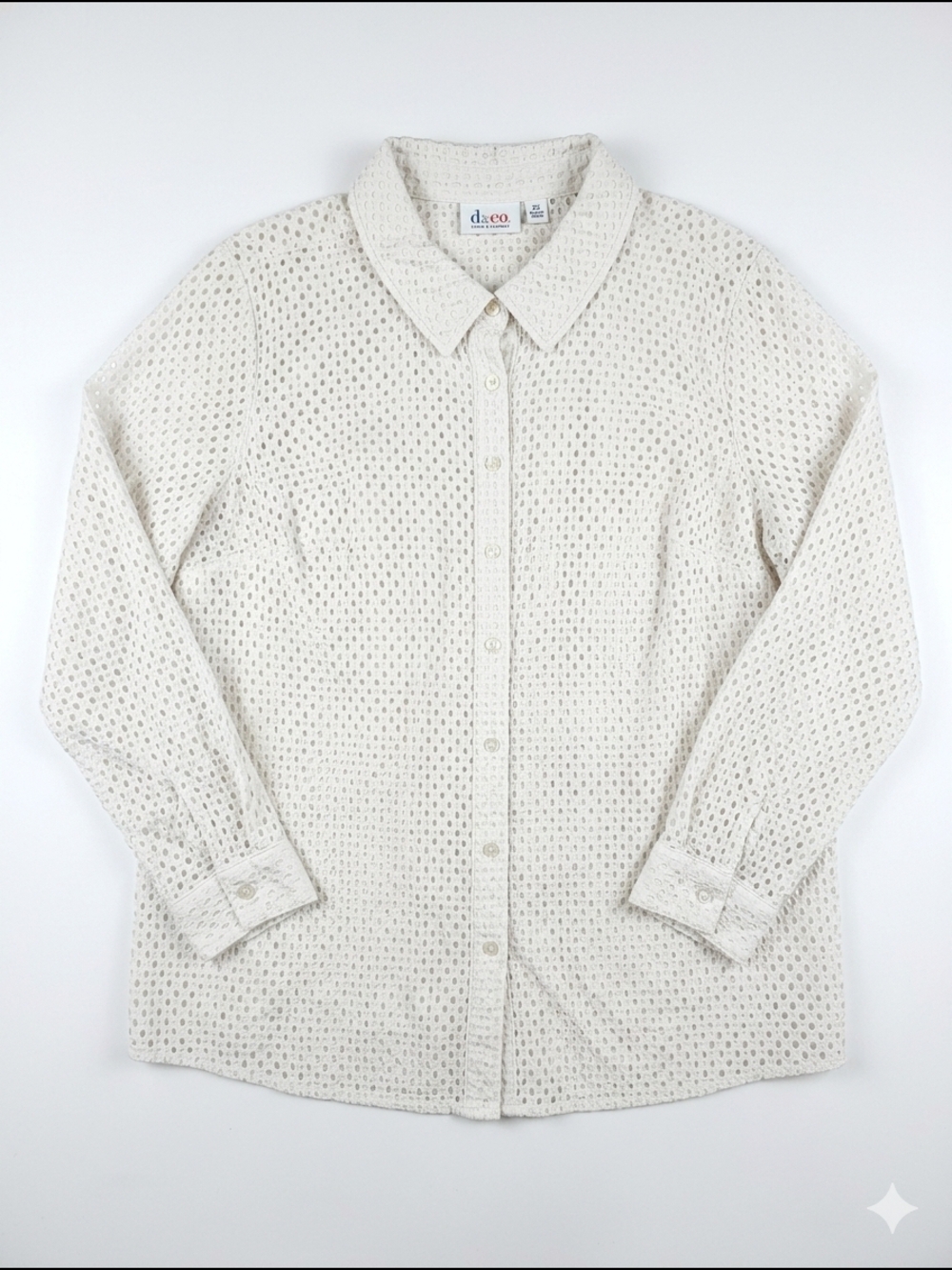 denim&co Eyelet Button-Up Shirt‎ in White Size 2x Plus Size Cottage Core